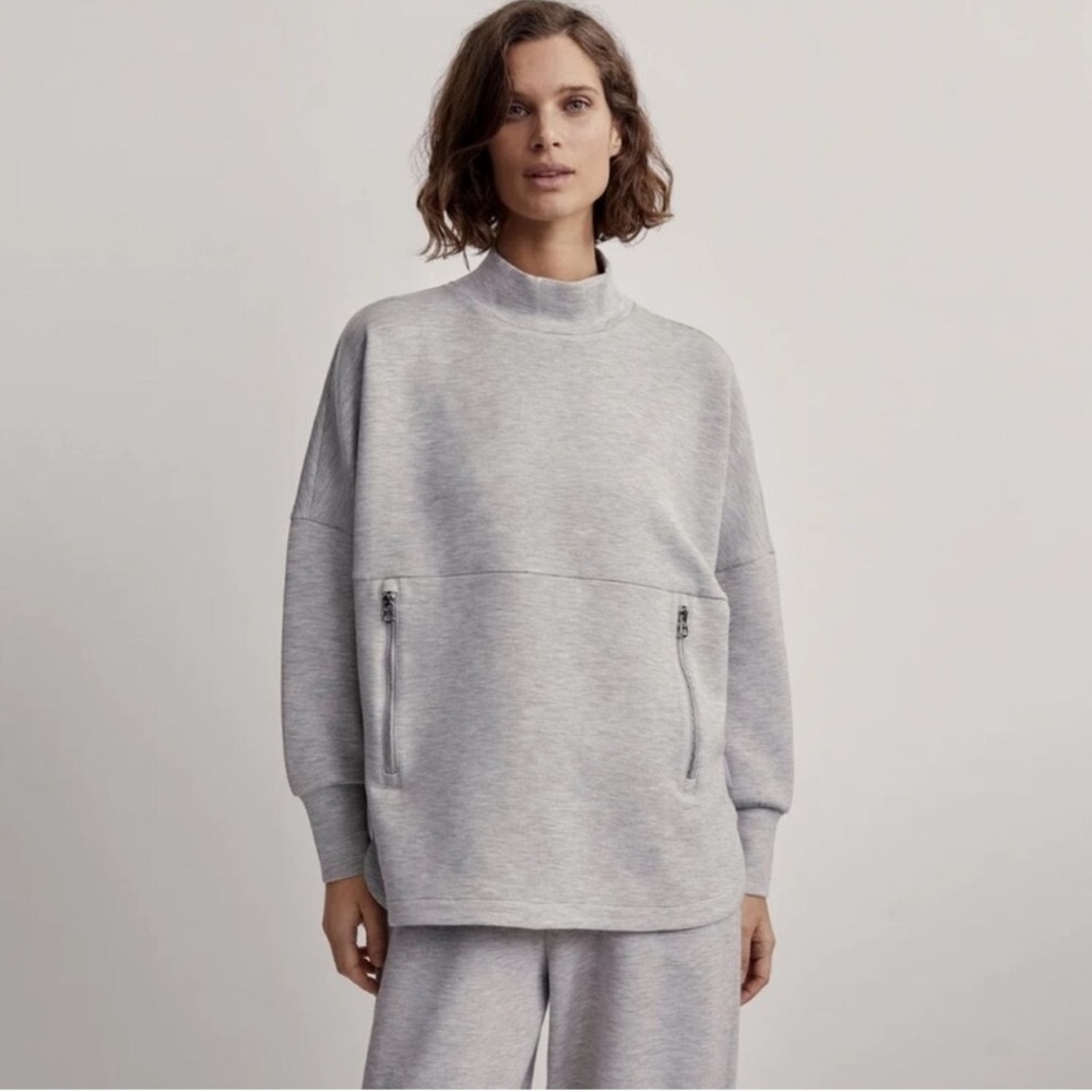Varley Bay Sweat Lightweight Doubleface Mockneck Grey Athleisure Size Medium